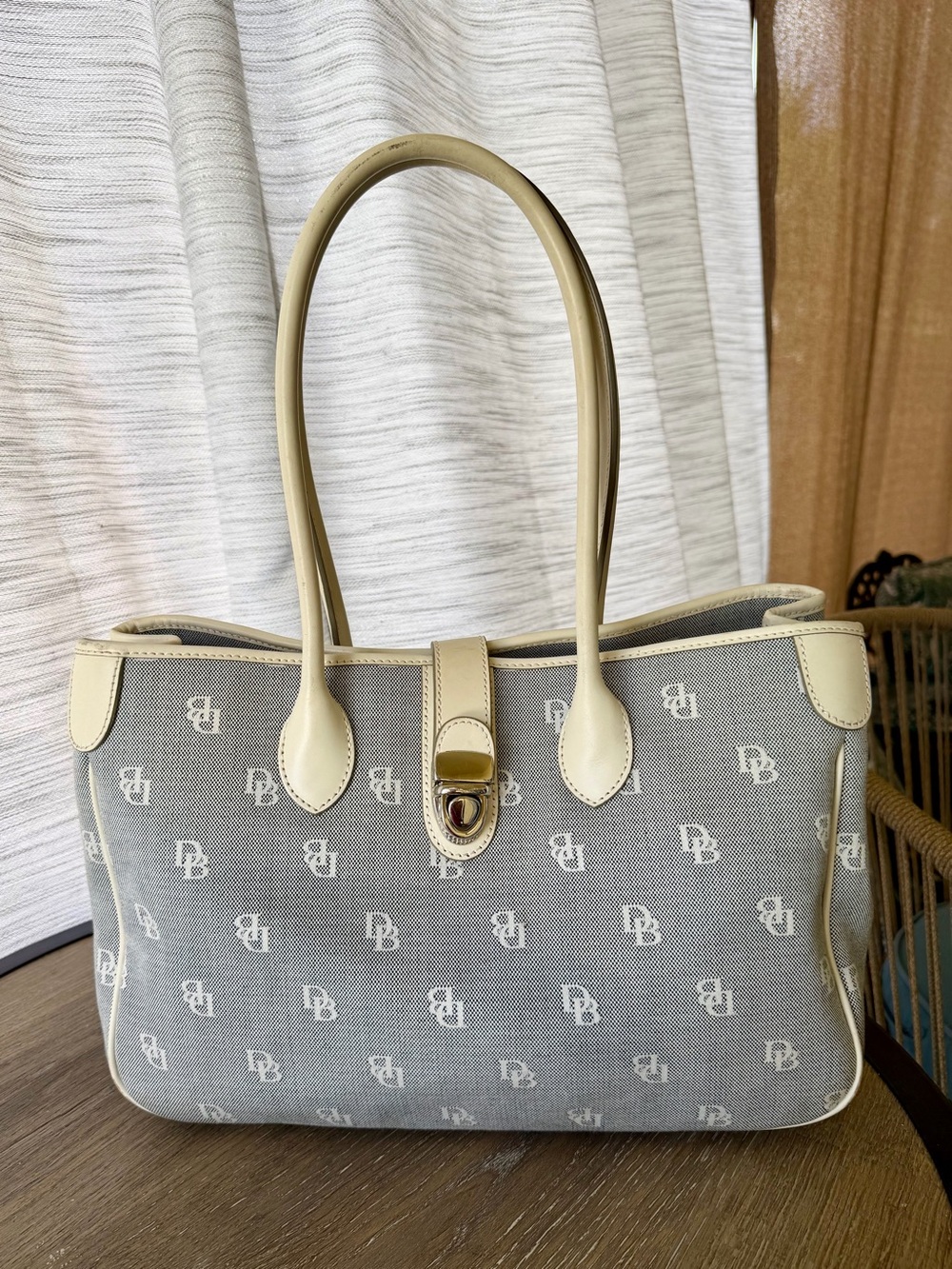 Dooney & Bourke Cream and Gray Monogram Satchel Like New